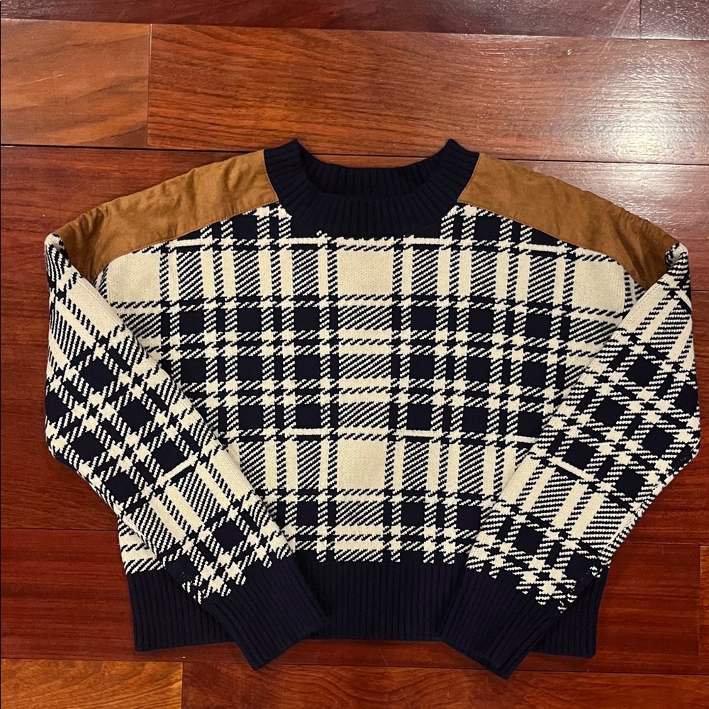 Plaid Men's Sweater - Navy and Cream